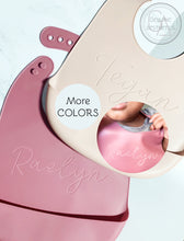 Load image into Gallery viewer, Personalized Engraved Name Silicone Bib | Baby Gift | Gift for Baby Boys and Girls | Gender Neutral Baby Shower Gift | Adjustable Bibs