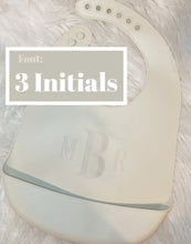 Load image into Gallery viewer, Personalized Engraved Name Silicone Bib | Baby Gift | Gift for Baby Boys and Girls | Gender Neutral Baby Shower Gift | Adjustable Bibs