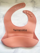 Load image into Gallery viewer, Personalized Engraved Name Silicone Bib | Baby Gift | Gift for Baby Boys and Girls | Gender Neutral Baby Shower Gift | Adjustable Bibs