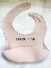 Load image into Gallery viewer, Personalized Engraved Name Silicone Bib | Baby Gift | Gift for Baby Boys and Girls | Gender Neutral Baby Shower Gift | Adjustable Bibs