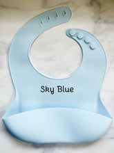 Load image into Gallery viewer, Personalized Engraved Name Silicone Bib | Baby Gift | Gift for Baby Boys and Girls | Gender Neutral Baby Shower Gift | Adjustable Bibs