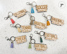 Load image into Gallery viewer, Sport Mom Keychains | Football Mom Keychain | Baseball Mom Keychain | Cheer Mom Keychain | Soccer Mom Keychain | Softball Mom Keychain