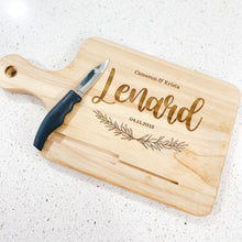 Load image into Gallery viewer, Personalized Cutting Board | Custom Cutting Board with Knife Slot | Engraved Cutting Board
