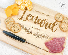 Load image into Gallery viewer, Personalized Cutting Board | Custom Cutting Board with Knife Slot | Engraved Cutting Board
