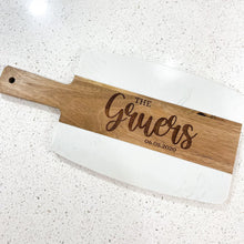 Load image into Gallery viewer, Custom Engraved Cutting Board | Acopa Marble and Acacia Wood Personalized Cutting Board