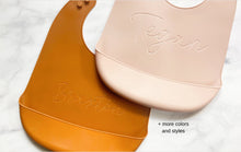 Load image into Gallery viewer, Personalized Engraved Name Silicone Bib | Baby Gift | Gift for Baby Boys and Girls | Gender Neutral Baby Shower Gift | Adjustable Bibs