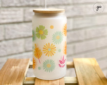 Load image into Gallery viewer, 16oz Glass Floral Coffee Can, Iced Coffee Glass, Floral Libbey Glass, Aesthetic Glass Coffee Cup, Soda Can Libbey Glass, Gift for Her