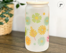 Load image into Gallery viewer, 16oz Glass Floral Coffee Can, Iced Coffee Glass, Floral Libbey Glass, Aesthetic Glass Coffee Cup, Soda Can Libbey Glass, Gift for Her