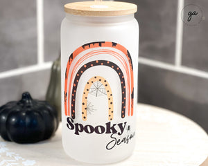 Cute Ghost Glass Can Cup Cute Ghost Iced Coffee Cup Halloween Glass Cup  Spooky Season Cup Libbey Glass Can Cup Opal Holographic 